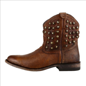Frye Brown Leather Studded Ankle Bootie